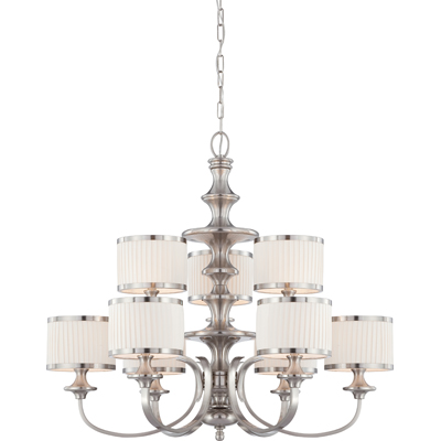 Nuvo Lighting 60/4739  Candice - 9 Light Chandelier with Pleated White Shades in Brushed Nickel Finish